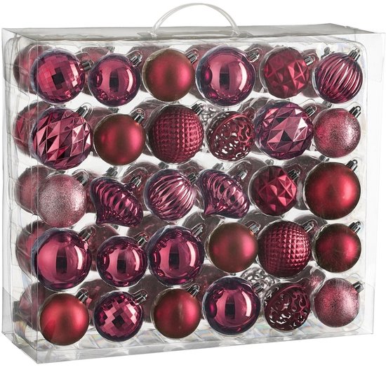 Mica Decorations Kerstballen Set - 60 Stuks - Ø7 cm - Onbreekbaar - Fuchsia