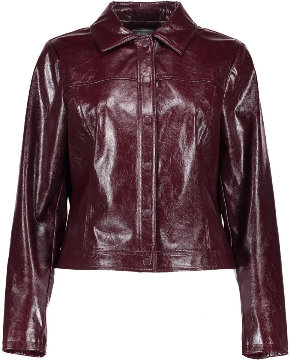 Geisha Jas Dames Leather Look Jacket In Bordeaux Met Drukknopen 65554-21 000485 Port Dames Maat - XXL