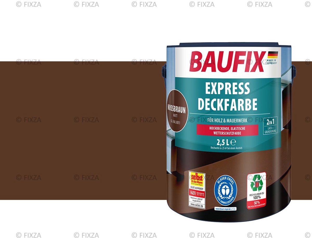 BAUFIX Express Universele Lakverf – Notenbruin – Mat – Hout, Steen & Beton – Sneldrogend en Weerbestendig – 2,5L