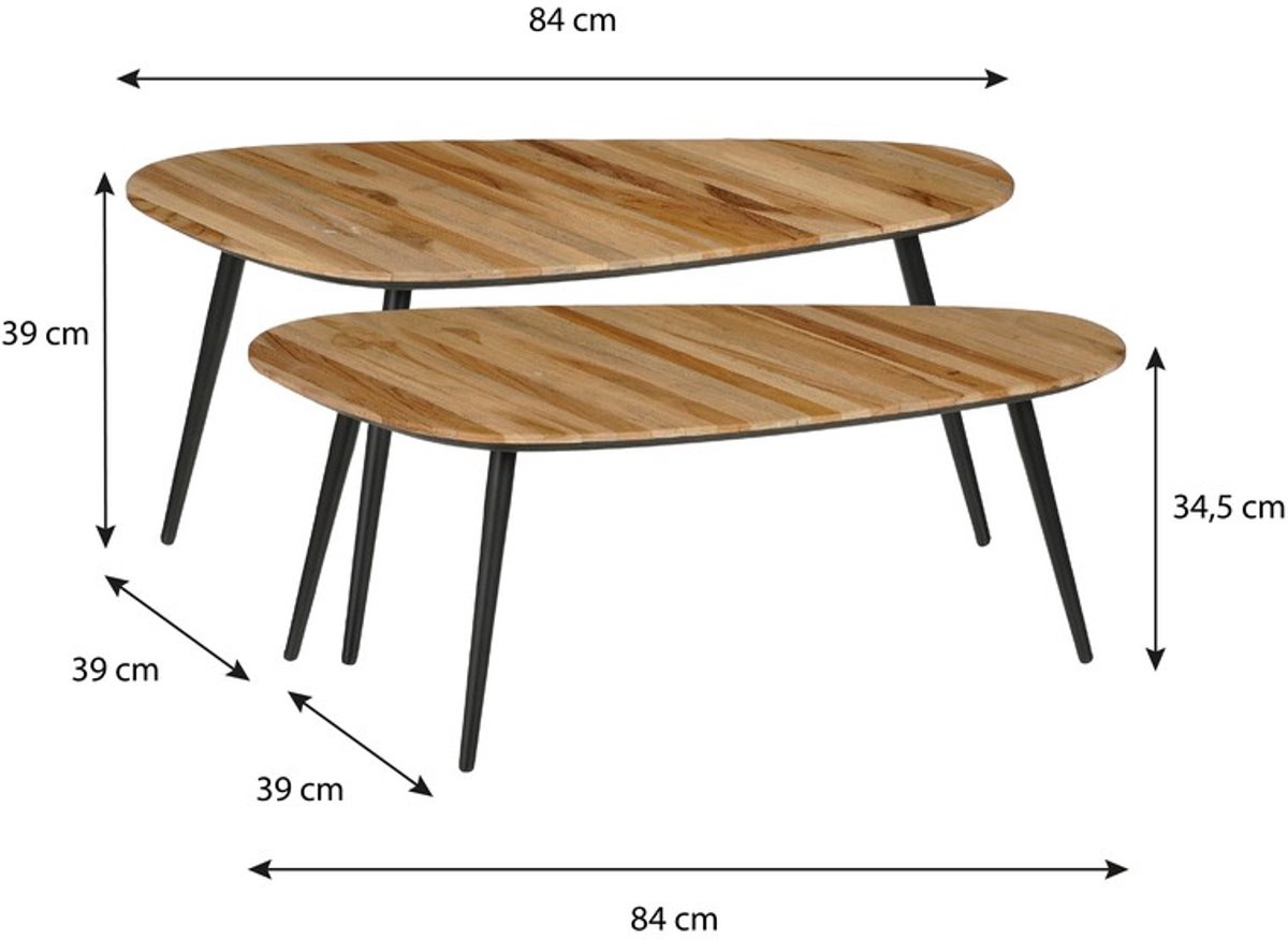 Mica Decorations Jailey Bijzettafel - Set van 2 - L84 x B39 x H39 cm - Gerecycled Hout - Bruin