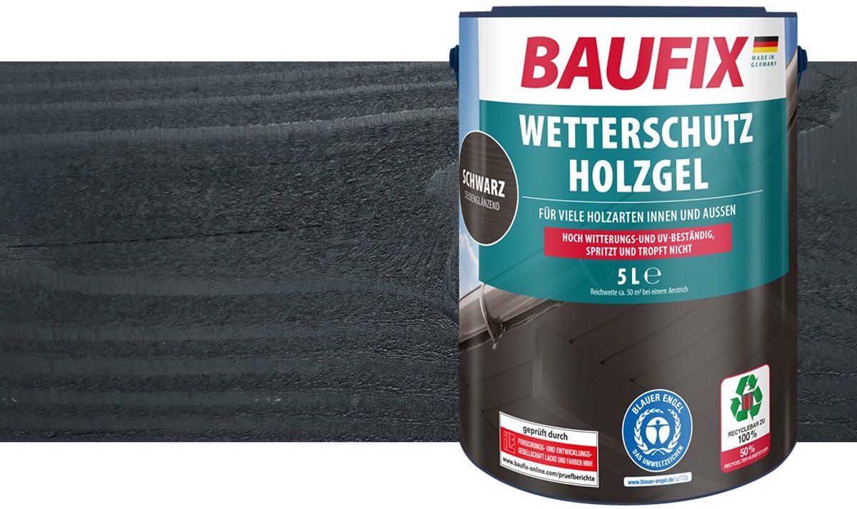 BAUFIX Buitenbeits – Zwart – Zijdeglans – 5 Liter – Voor Schutting, Tuinhuis & Blokhut – UV- & Weerbestendig