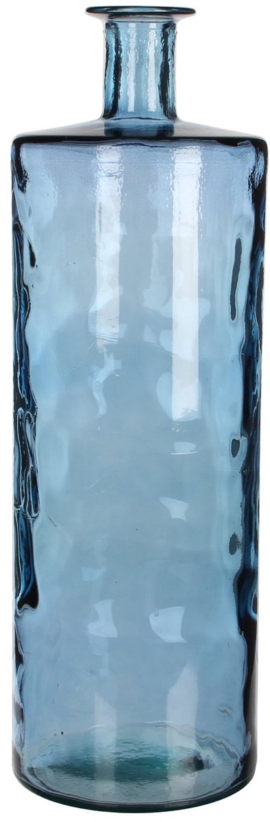 Mica Decorations Guan Fles Vaas - H75 x Ø25 cm - Gerecycled Glas - Blauw