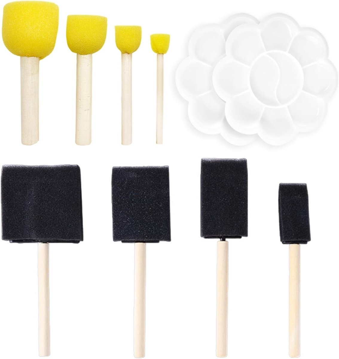 Set van 8 Sponskwasten met 2 Paletten voor Aquarelverf - Ideaal voor Schilderen en Kunstprojecten