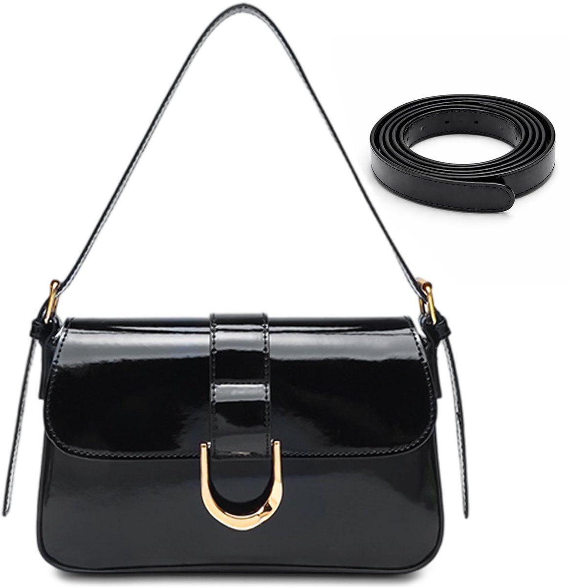 Elzusha - Dames PU Leren Schoudertas - Vintage Met Verstelbare Band - Zwart