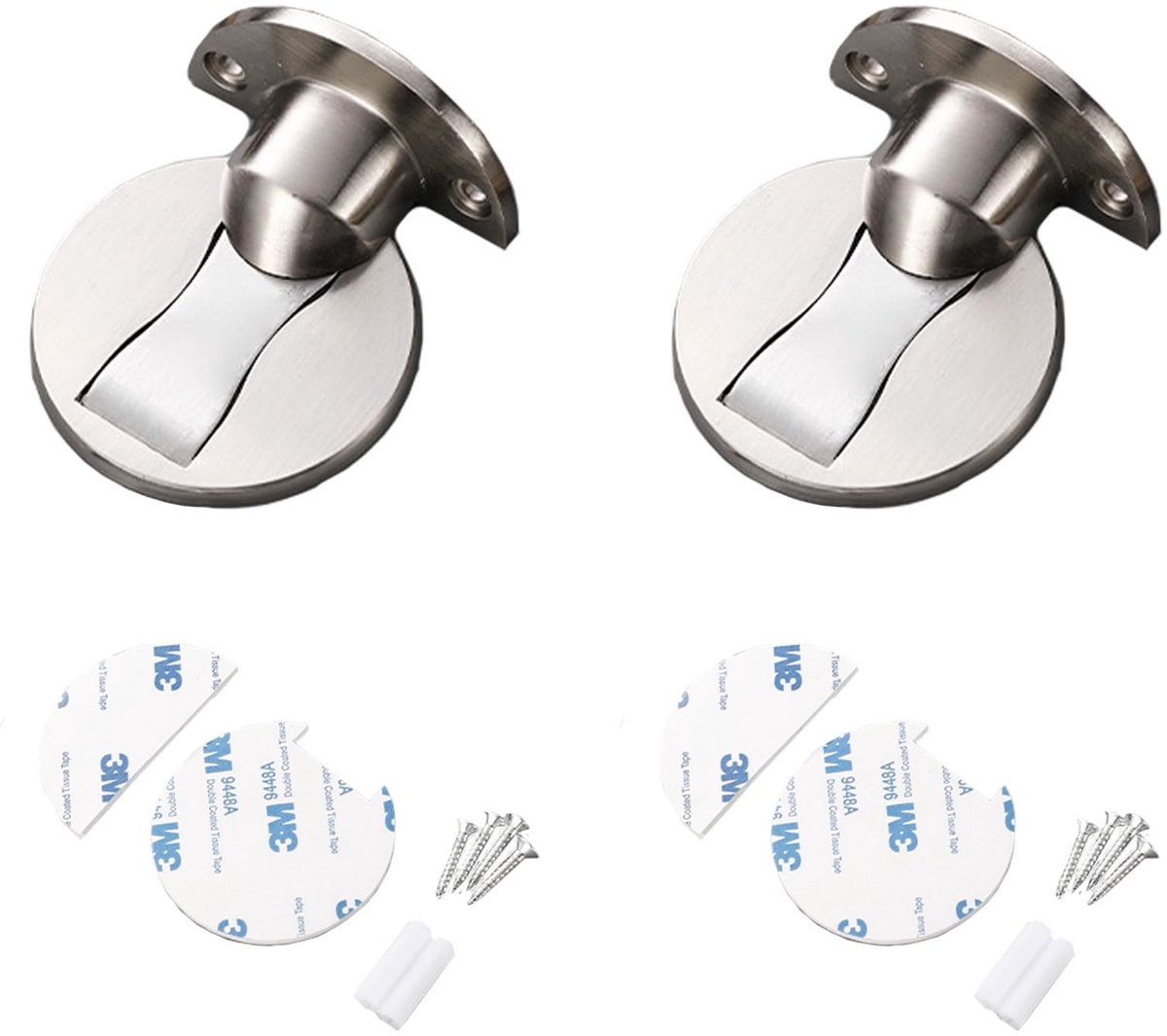 Elzusha - Magnetische Deurstoppers - 2 Stuks met Plakband en Schroeven - Zilver