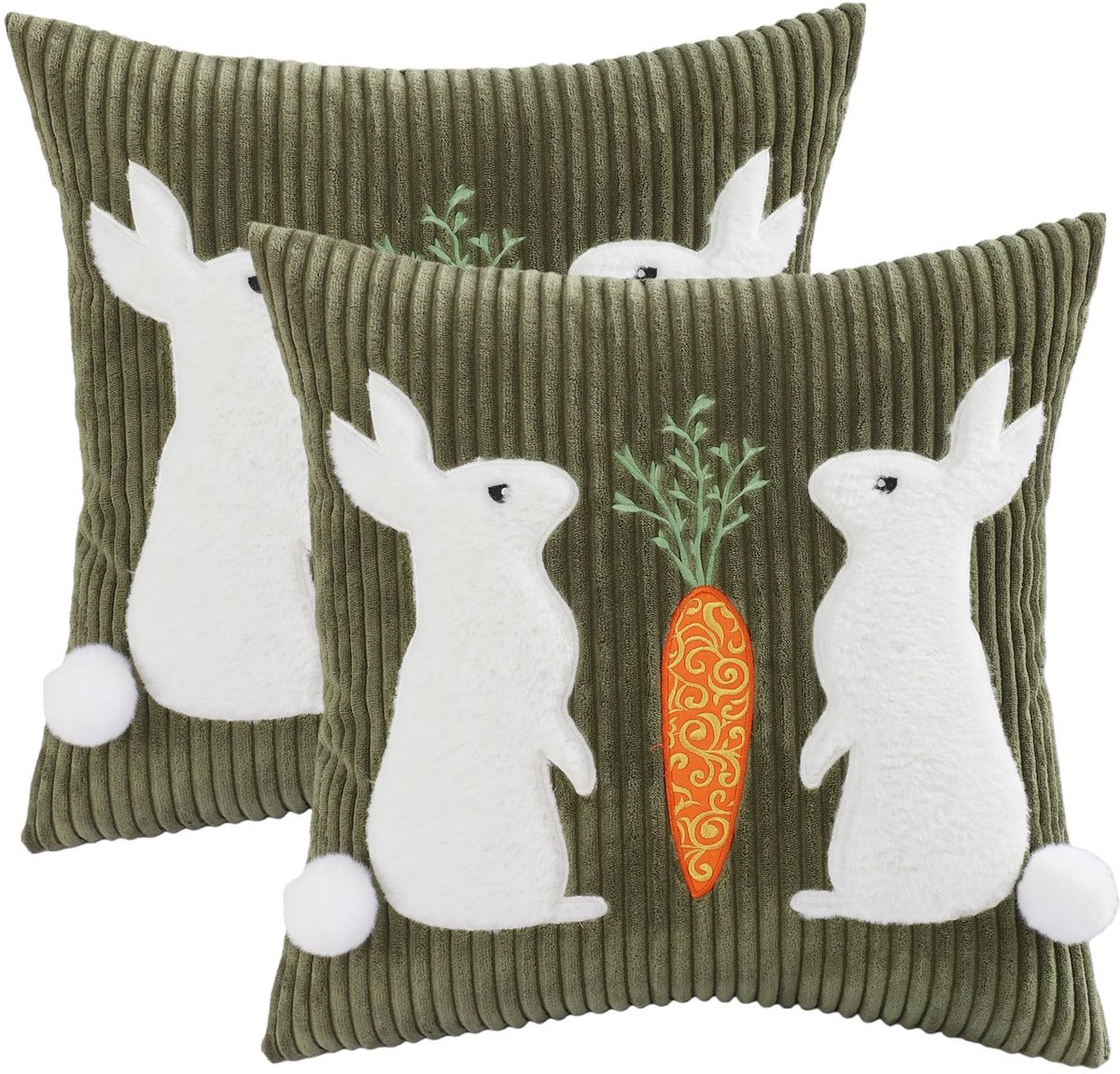 Elzusha - Kussensloop Set van 2 - 45 x 45 cm Met Konijn Borduurmotief