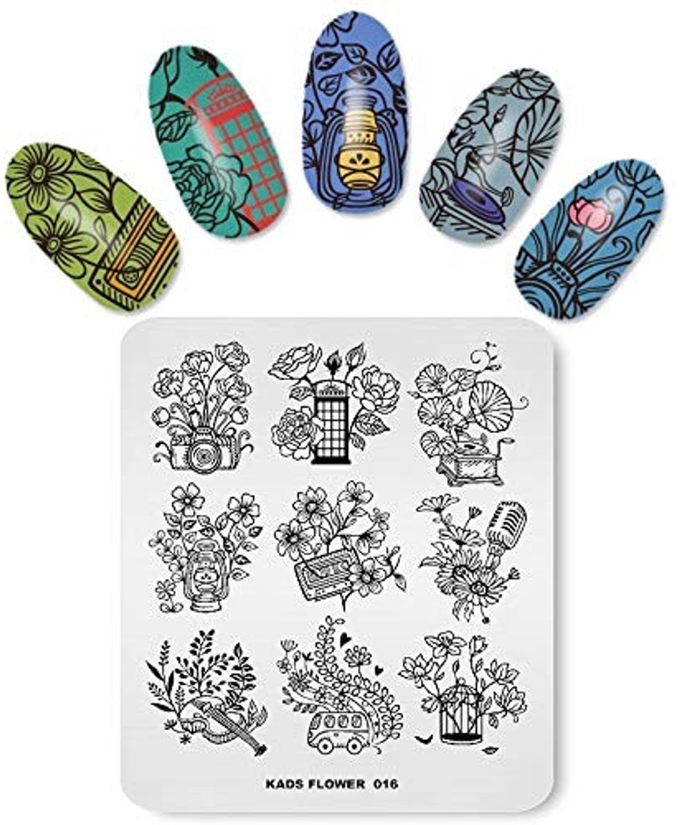 Elzusha - Nagelstempelplaat - Rectangle multi-pattern stempel met schraper