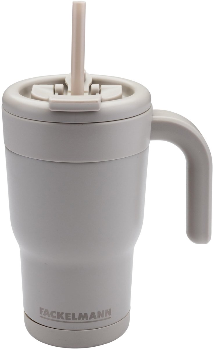 Elzusha - Thermosbeker 540 ml - Roestvrij Staal met Keramische Binnenlaag - Grijsbeige