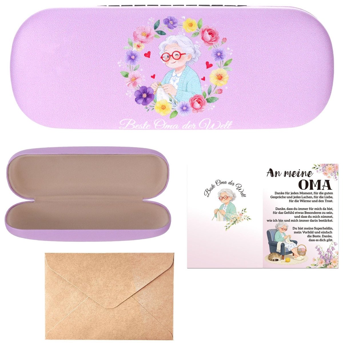 Elzusha - Brillenkoker Set voor Grootouders - Inclusief Schoonmaakdoek en Wenskaart