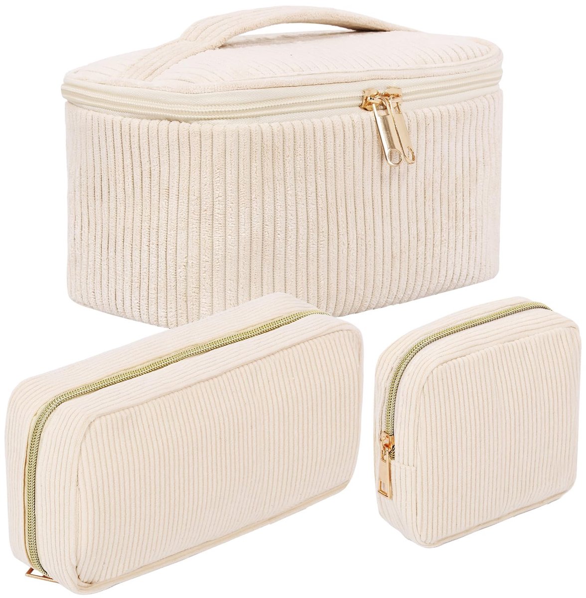 Elzusha - 3-delige Set Corduroy Makeup Tassen voor Dames