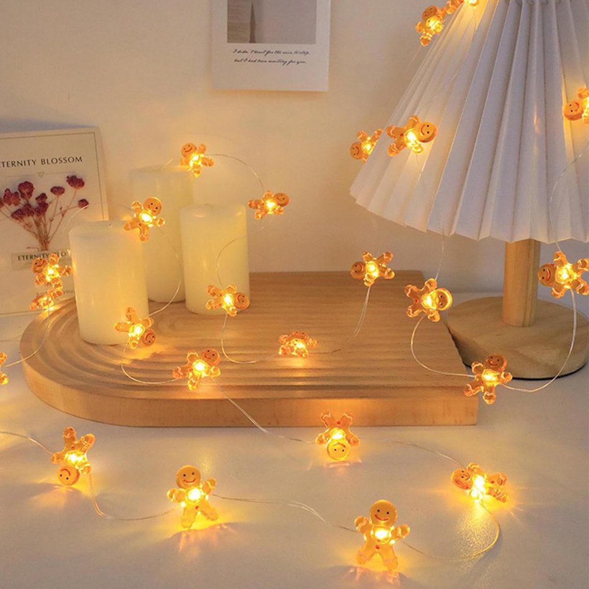 Kerst Lichtslinger 2m 20 LED Kerstlichtjes Kerstman Sneeuwpop Peperkoek Lichtjes Krans Verlichte Kerstdecoraties Werkt op Batterijen voor Kerst Binnen Buiten Decoratie - Peperkoek – foto 4