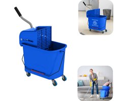 Schoonmaakemmer - dweilemmer - emmer - dweilmachine wringer - dubbele compartiment dweilemmer - met water scheidingsplaat - met wieltjes - 20L capaciteit - verdikt - schoonmaakaccessoires - geschikt voor vloeren, binnen, buiten (blauw, 60*70,5cm)