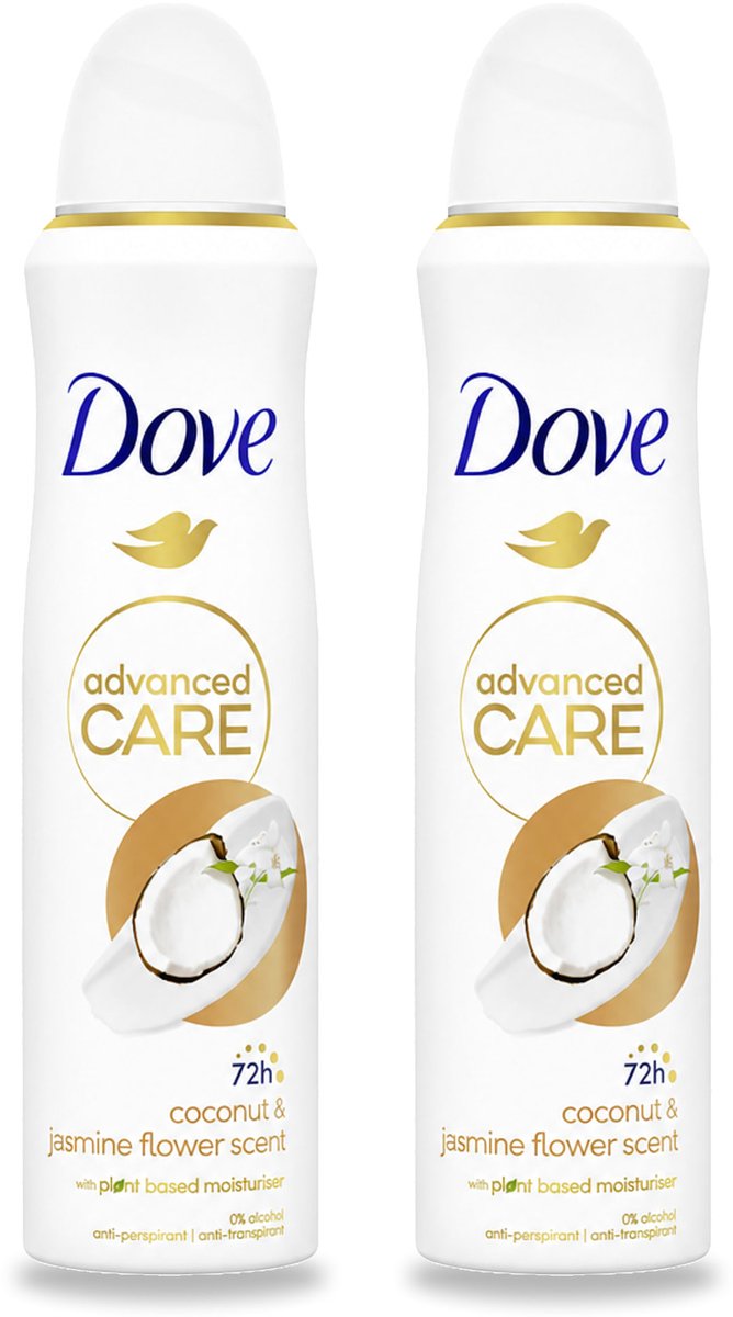 2 x Dove Deodorant Spray - Advanced Care - Kokos & Jasmijnbloem - 150 ml - Bulkverpakking - 2 stuks