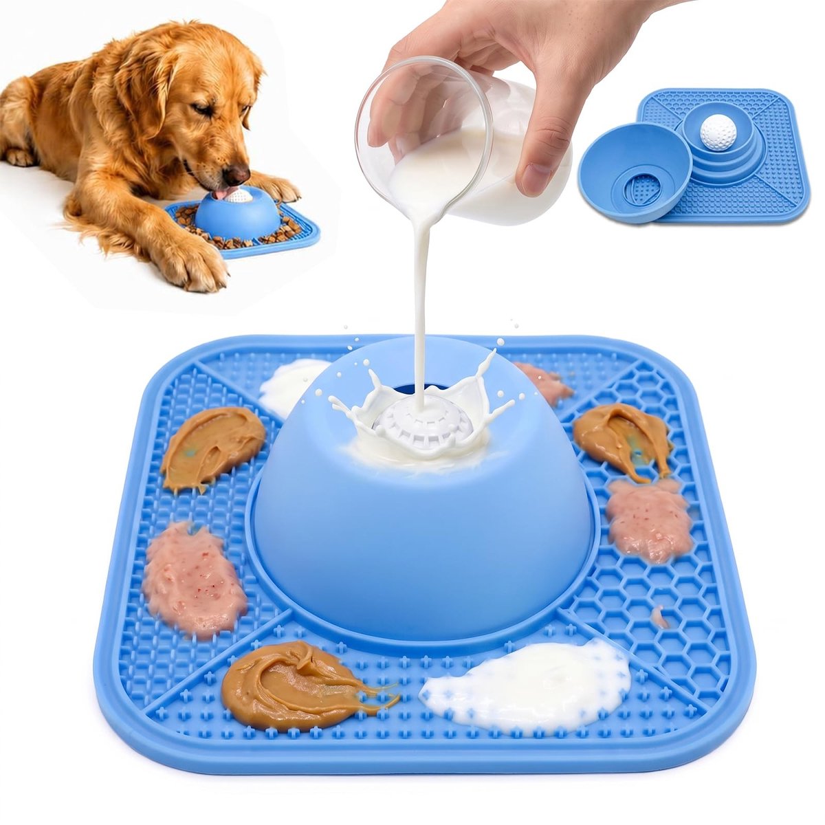 Elzusha - Likbal voor honden en katten - Slow Feeder functie - Blauw