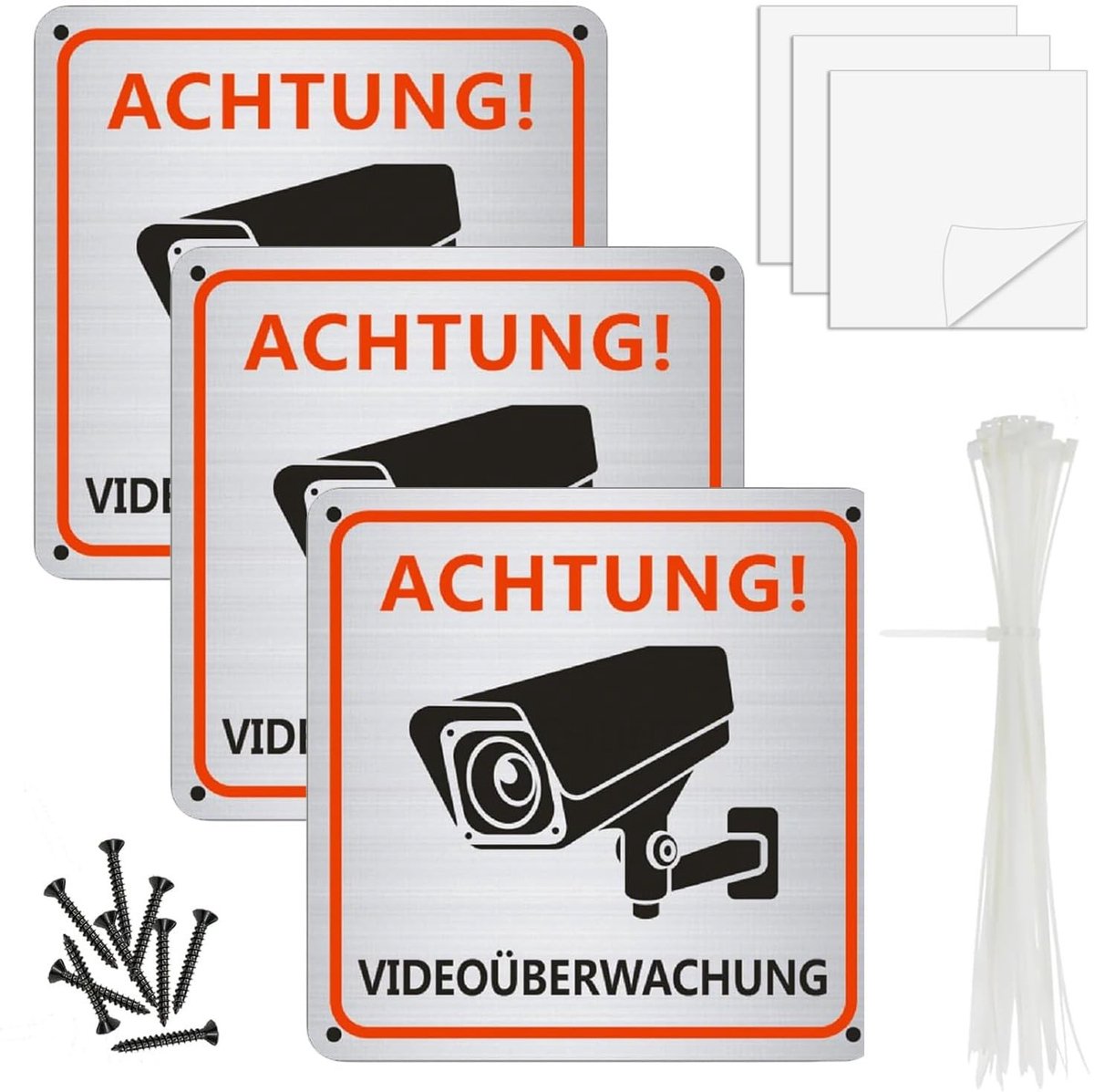 Elzusha - Set van 3 Videobewakingsborden - Aluminium Veiligheidsborden 15 x 15 cm