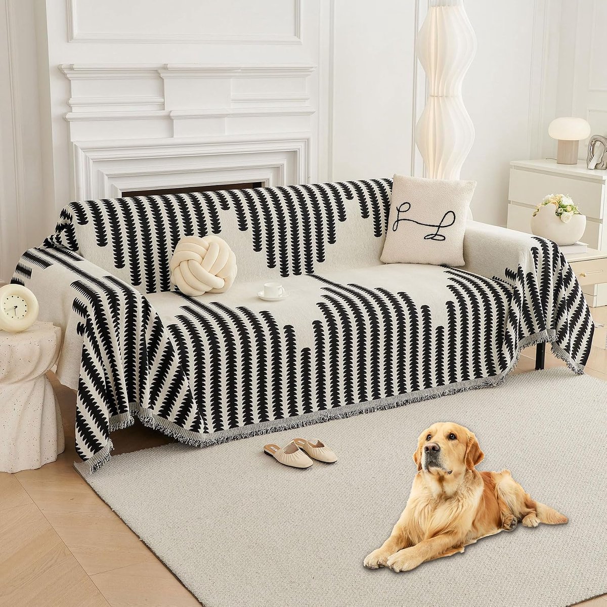 HisKes Bankhoes - Bankhoes in Boheemse stijl - 180*260 cm - Bankhoes - Bankbeschermer - Meubelbeschermer - Antislip bankhoes - Huisdiervriendelijke, zachte, dikke, antislip bankhoes - Zwart