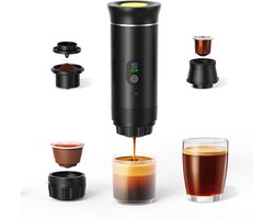Draagbaar Koffiezetapparaat - 3 in 1 Koffiezetapparaat - 12 Volt Portable Koffiemaker Camping- Oplaadbaar USB-C - Camping Espressomachine - Geschikt voor Capsules en Gemalen Koffie