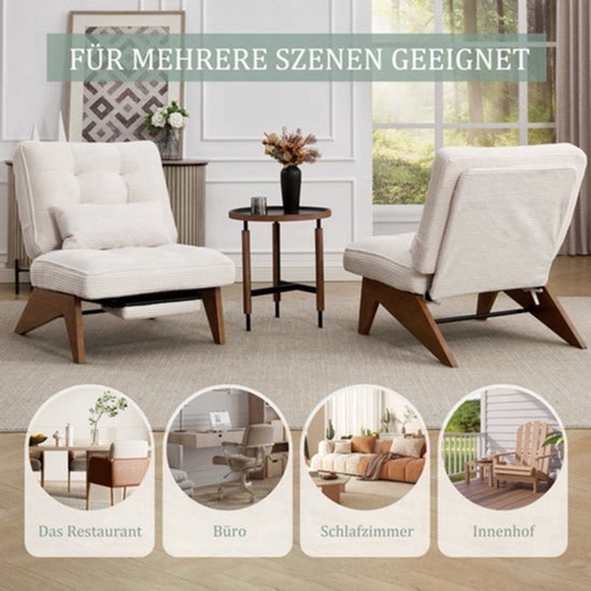 Loungestoel – Fauteuil – Relaxstoel – Zitstoel – Lounger – Verstelbare Rugleuning – Inclusief Voetenbank – Lendensteun – Houten Poten – Zacht Ademend Stof – Comfortabel Design – Kersenrood