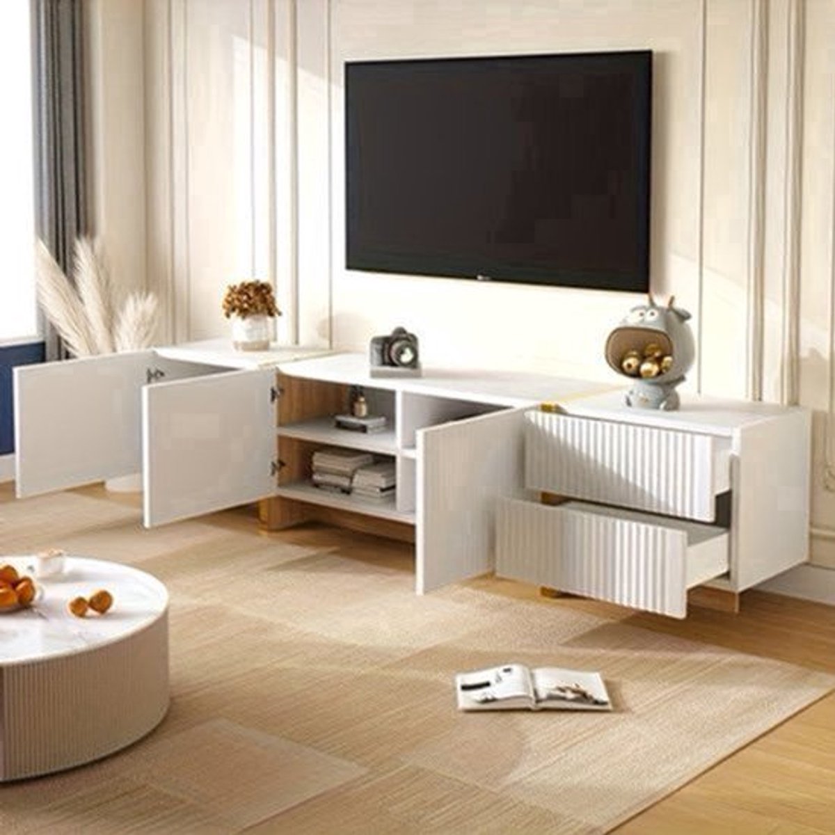 Tvmeubel – Televisiekast – Tv Kast – Tv Meubel – Tv Dressoir – 190 cm – Met 3 Deuren en 2 Lades – Lichtgewicht en Modern Design