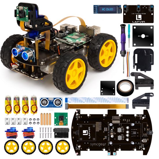 SyncGear 4WD Robot Bouwpakket - Programmeerbare Robot - DIY - Raspberry Pi - Python & Linux - Bluetooth & Camera