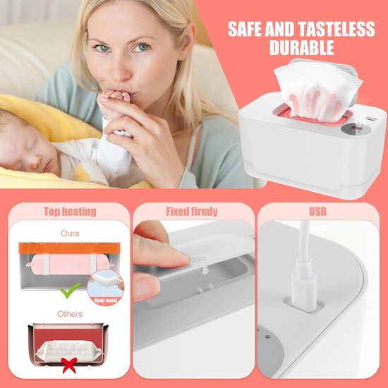 Babydoekjesverwarmer met LED-lampje - Wipes warmer - Snelle en Eerlijke Verwarming - Doekjes Warmer Dispenser - Comfortabel Luiers - Baby Verzorging - Babyverzorging - wit — afbeelding 4