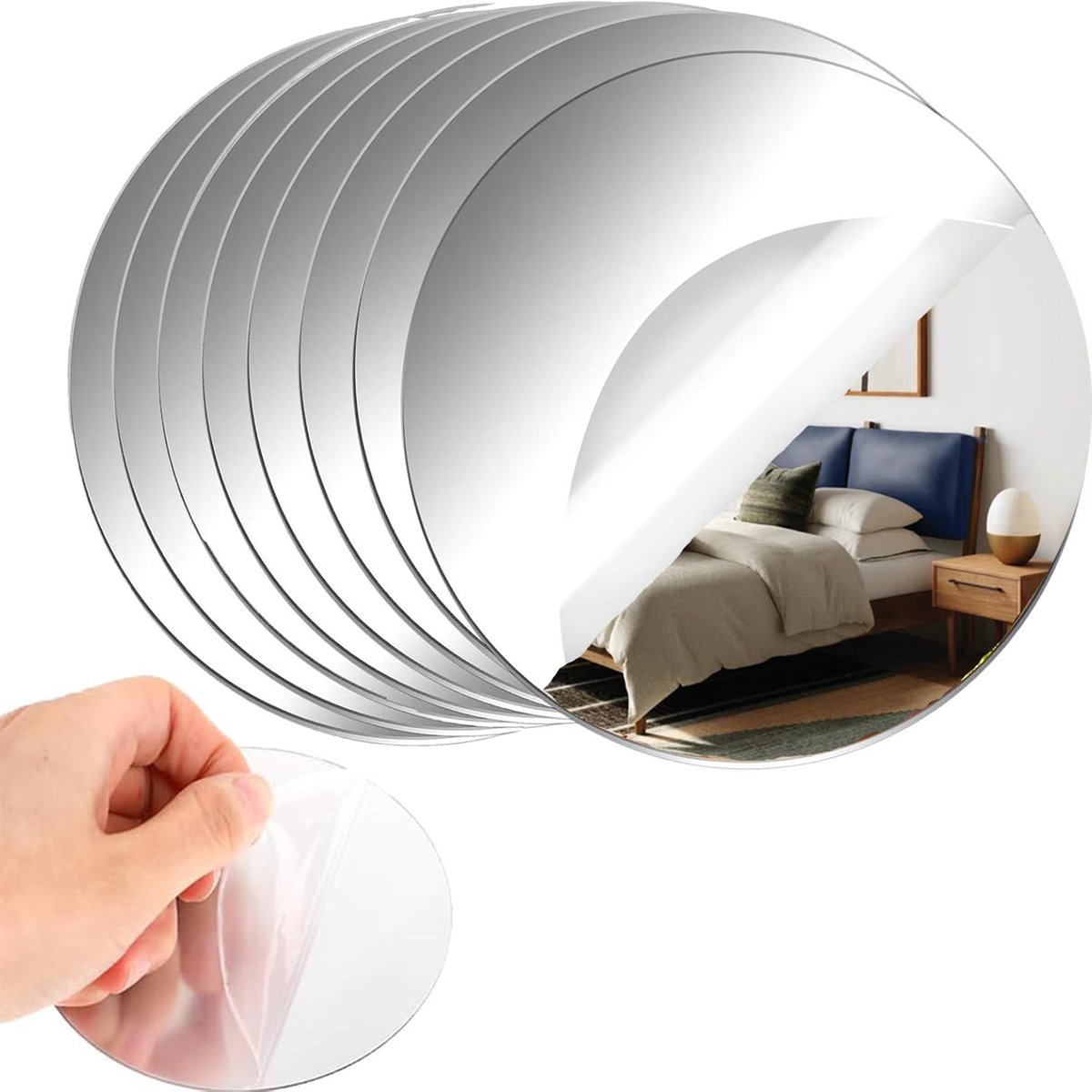 10 stuks-Acryl ronde spiegel - Zelfklevend - Mini ronde spiegel - Spiegel zonder glas - Zachte spiegel - Geschikt voor thuis - Woonkamer - Slaapkamer - Wanddecoratie - Zilver - 10 cm