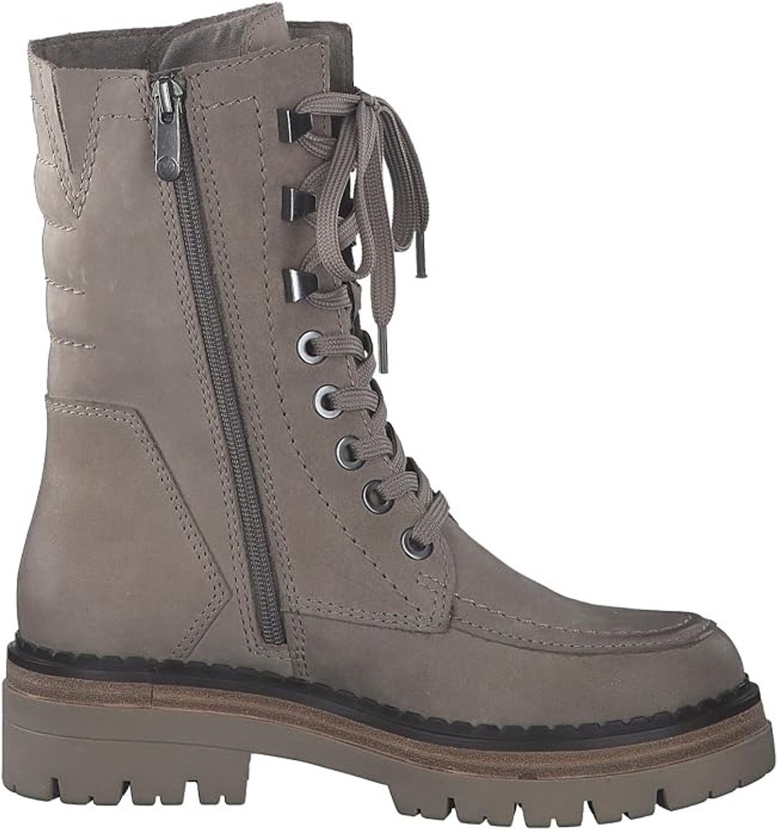 Marco Tozzi 2-26211-41 439 Leren gevoerde Veterboots halfhoge laars Taupe Nubuck maat 41