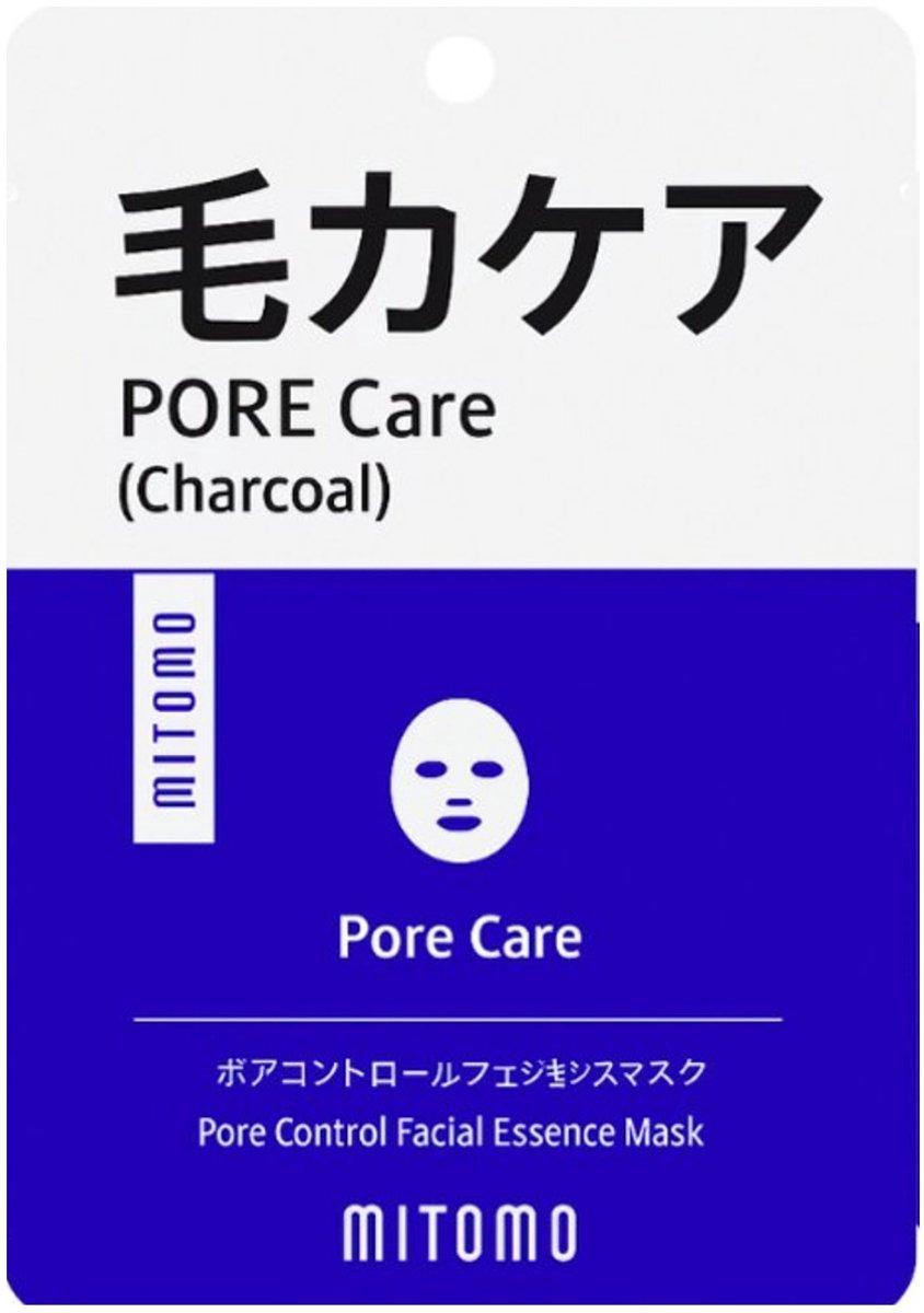 Mitomo Japan CHARCOAL Pore Care Face Masker - Japans Gezichtsmasker verrijkt met o.a. Apple fruit, Retinol, Bladderwrack, Glycerine, Volcanic Ash, Hyaluron - Gezichtsverzorging Vrouw - 1st