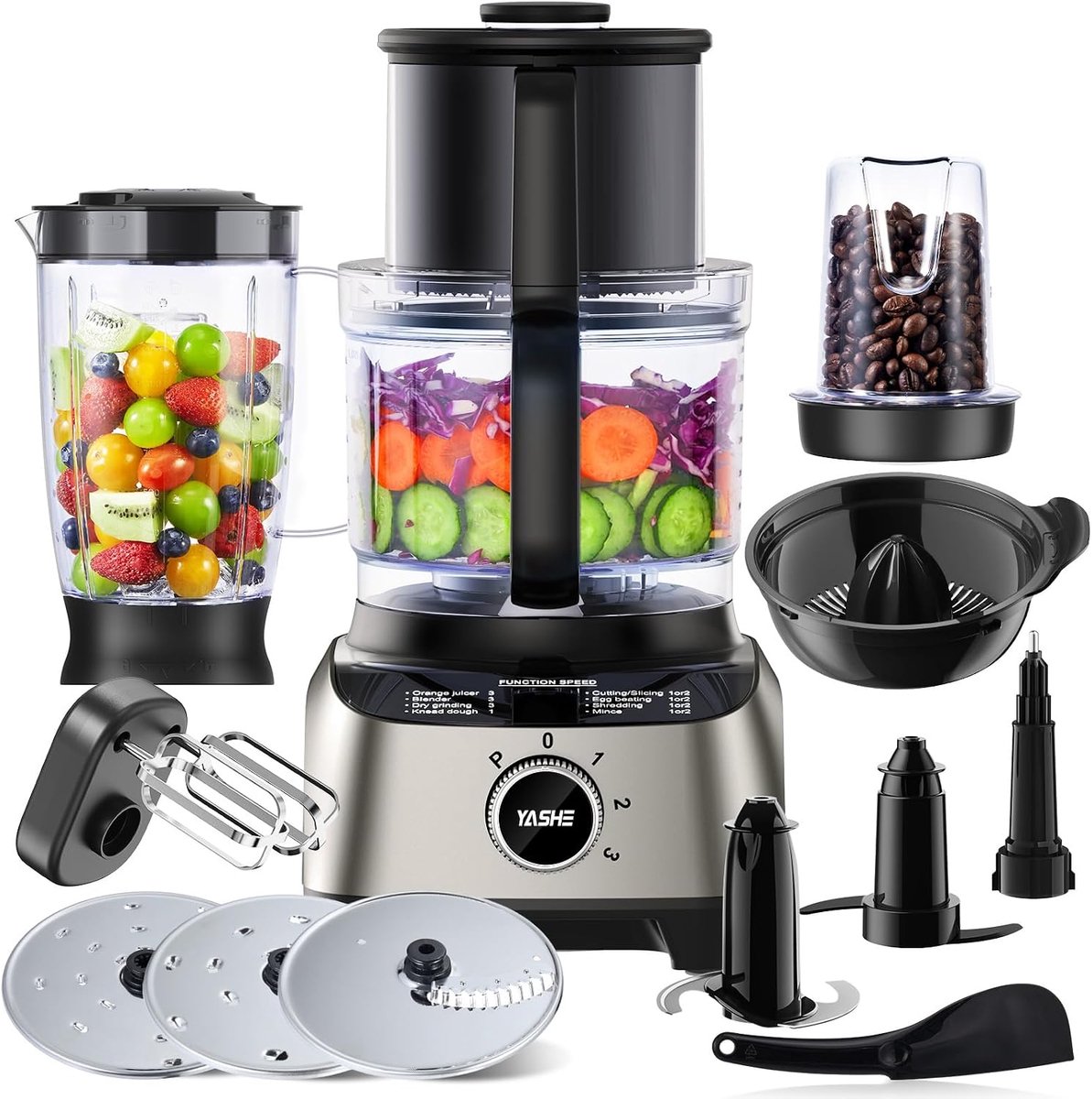 Keukenmachine 11-in-1 1300 W - Multifunctionele Foodprocessor met Blender, Hakmolen, Sapcentrifuge en Deegfunctie - 2,5 L Kom, 1,5 L Mengbeker, 3 Snelheden en Pulsfunctie