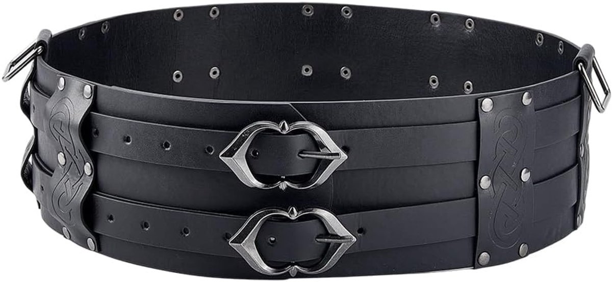 Brede PU Leren Viking Geëmbosseerde Harnasriem voor Middeleeuwse Ridders - Verstelbare Renaissance Corsetriem in Vintage Kokosbruin voor Mannen en Vrouwen - Perfect voor LARP en Halloween