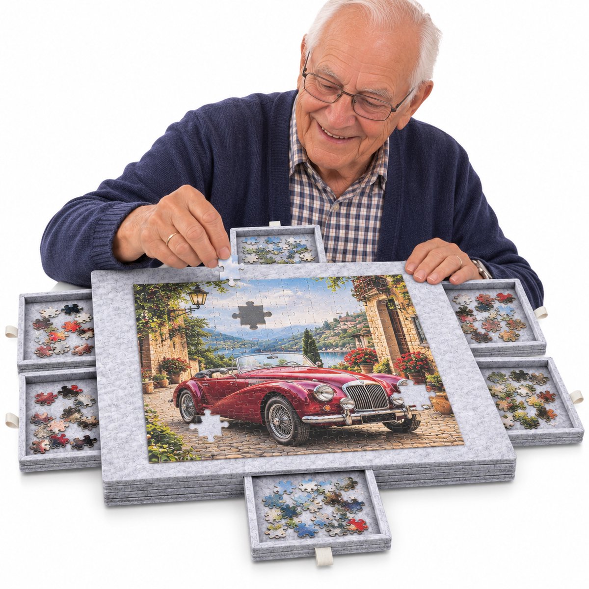 Currero Puzzeltafel Met Lades 1000 Stukjes - Puzzelbord - Puzzelmat - Opbergsysteem - Vilt - Met Deksel - Legpuzzel Accessoires - 1000 Pcs