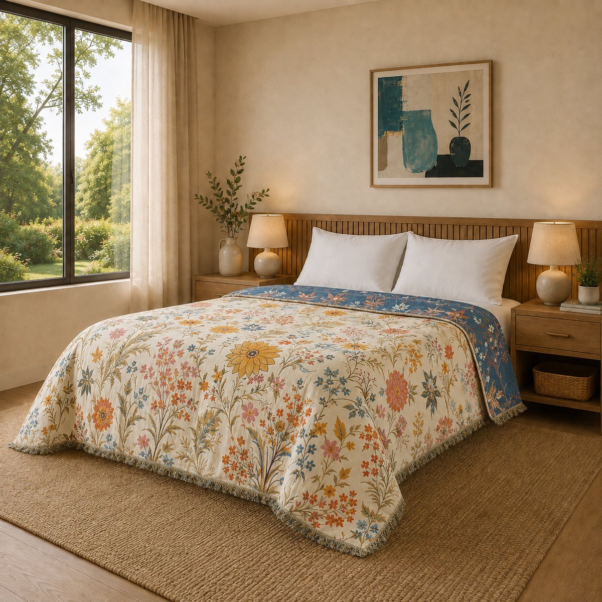 TRANKIELO® - Boho sprei 150x200 cm - 100% katoen - Dubbelzijdig & onderhoudsvriendelijk