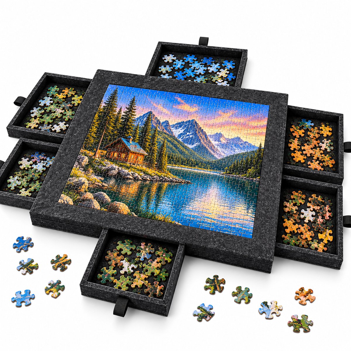 Currero Puzzeltafel Met Lades 1000 Stukjes - Puzzelbord - Puzzelmat - Opbergsysteem - Vilt - Met Deksel - Legpuzzel Accessoires