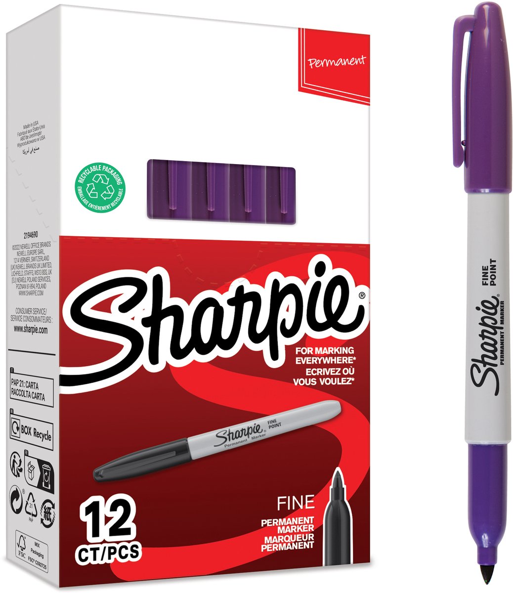 Sharpie permanente markers | Fijne punt | paarse inkt | 12 stuks