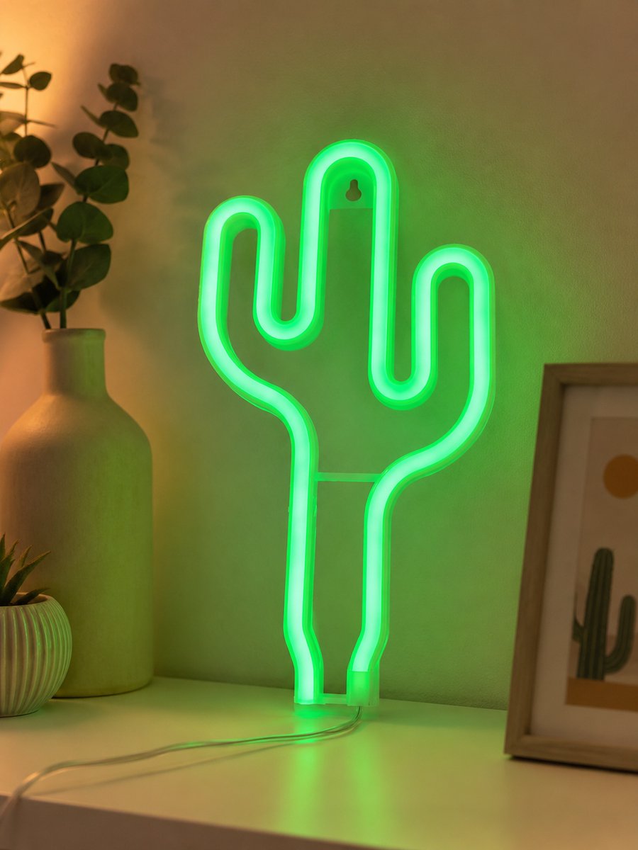 ZoeZo Neon Wandlamp Cactus - Neon verlichting - Sfeerverlichting - LED lamp - Neonlicht - Neon Sign - USB - Groen