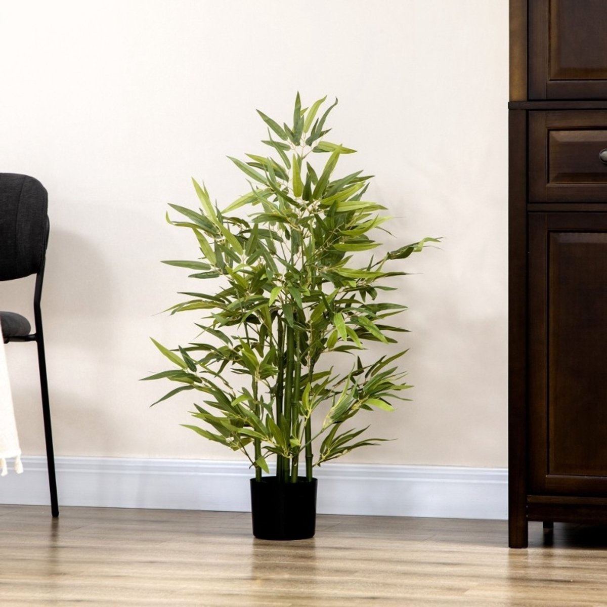 Kunstplant - Kunstbamboe 90 cm - PEVA-Kunststof - Groen - Met Pot - Voor Binnen - Met 504 Bladeren