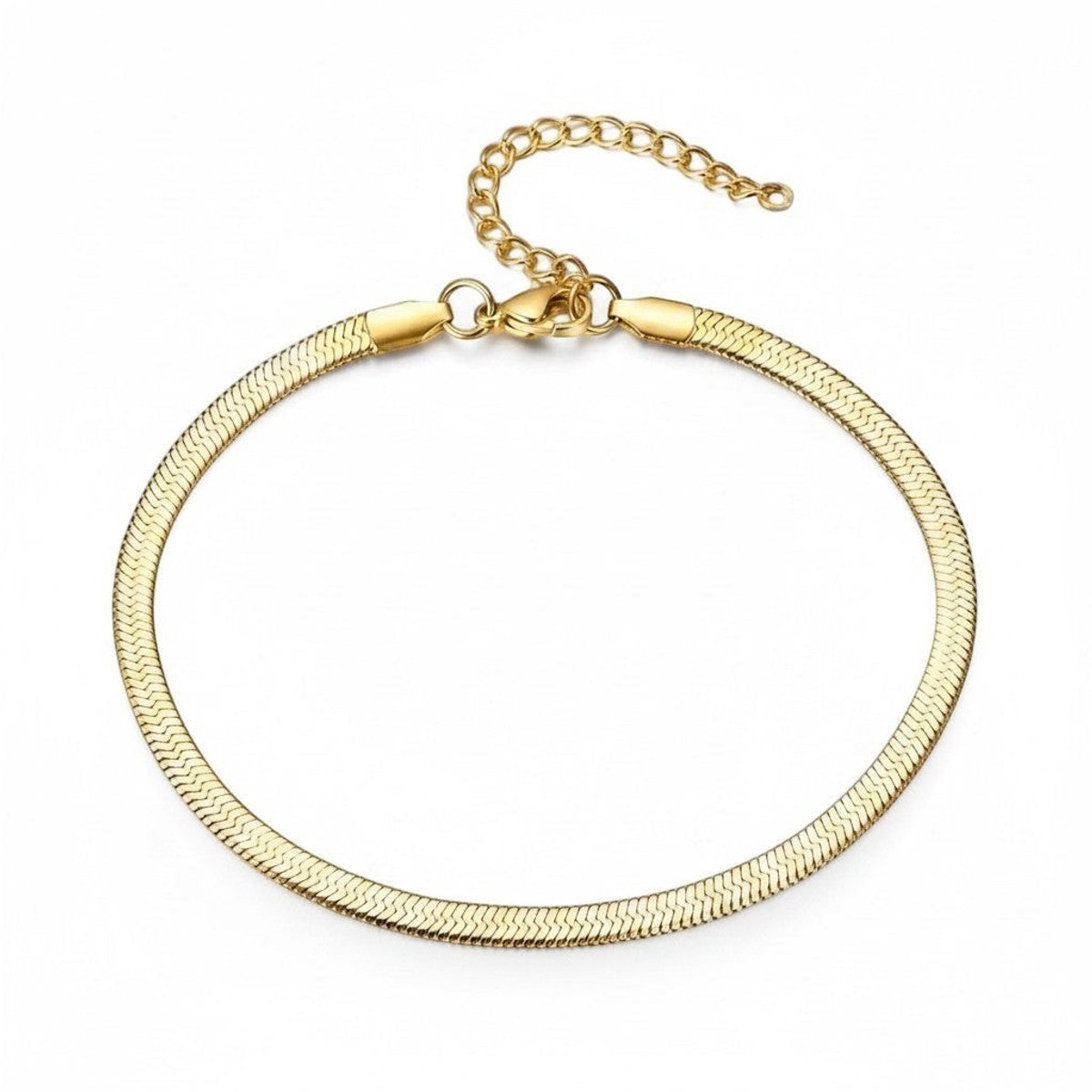 Goudkleurig enkelbandje - Snake chain visgraad - Perfecte pasvorm