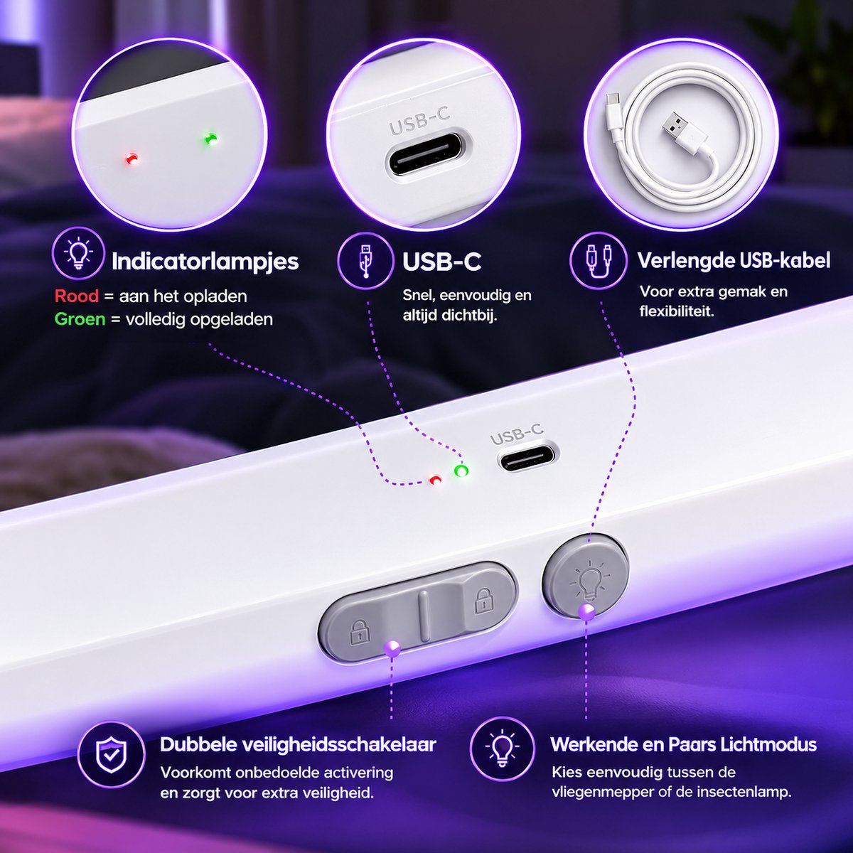 Elektrische Vliegenmepper WD980 2-in-1 – Muggenlamp & Vliegenvanger – Insectenlamp – Ophangbaar – Muggenvanger