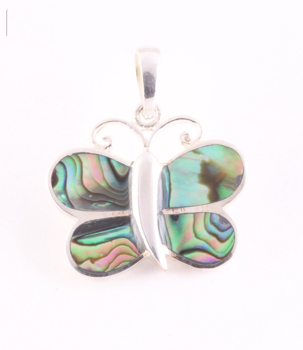 Zilveren vlinder hanger met abalone schelp
