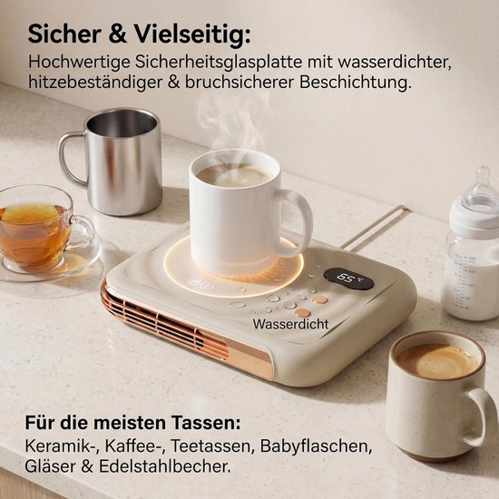 Mokwarmer, bekerwarmer, ventilatorkachel 2-in-1 met 3 temperatuurniveaus, automatische uitschakeling, kaarsenwarmer, drankverwarmer voor koffie, thee, cacao, melk, kantoor (wit) — afbeelding 4