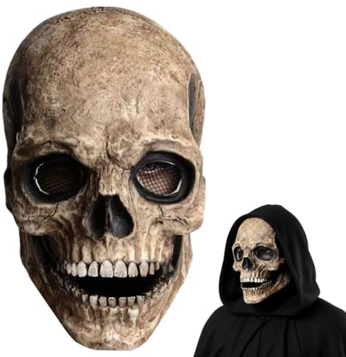 Halloween Schedelmasker voor Heren, Griezelig Volledig Hoofdmasker met Bewegende Kaak, Latex, Voor Feest en Cosplay