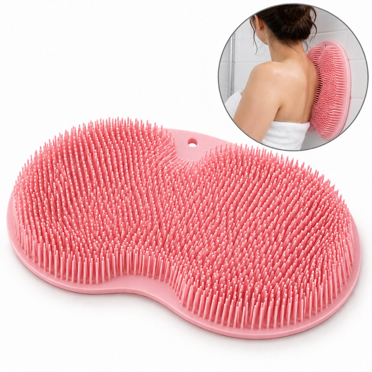 Voet- en Rugschrobber met Zuignappen – Voetenborstel en Lichaamsborstel voor Douche en Bad – TPR Massagepad – 30 × 25 cm – Roze