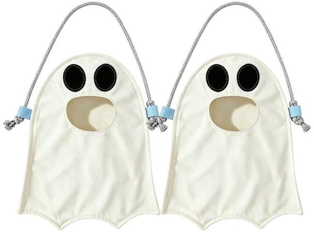 KZQ Set van 2 Snoepzakjes - Halloween snoepzakjes - Snoepzakjes met handvatten - Herbruikbaar - Halloween decoraties - Gebroken wit
