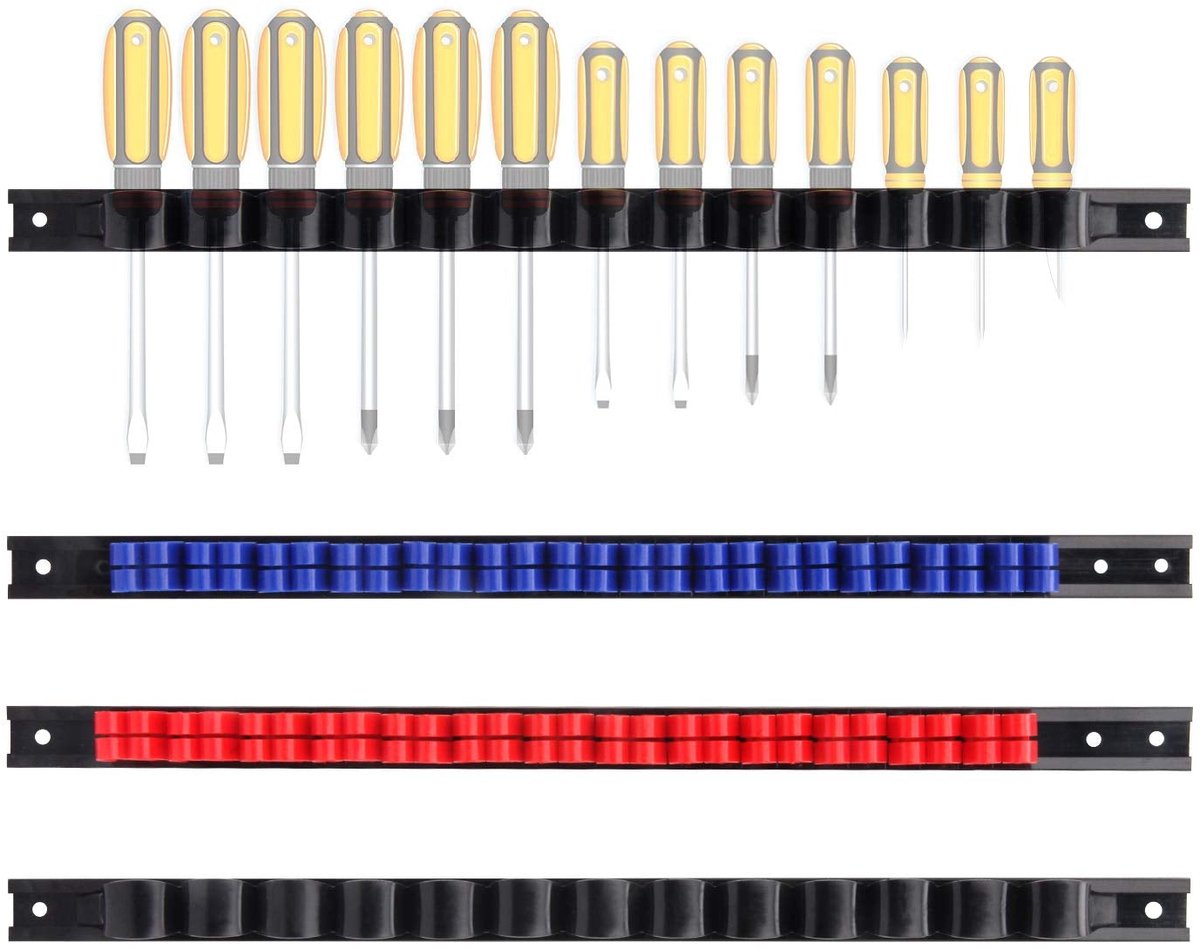Schroevendraaier- en Sleutelorganizer - Kunststof rail met clips - 4 stuks