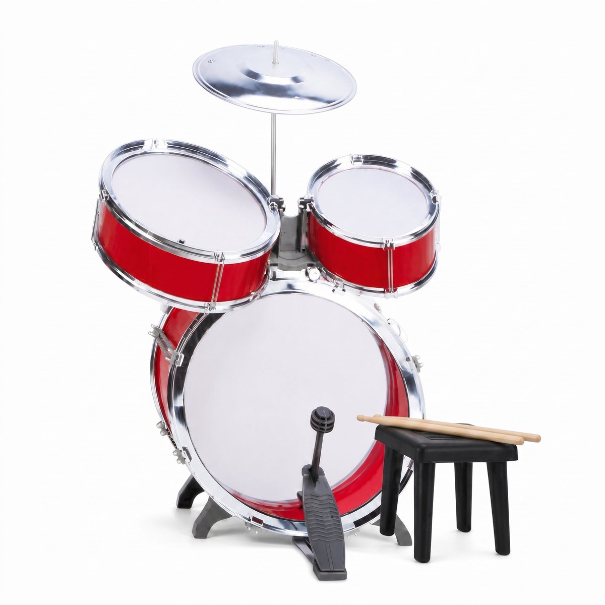 Cheqo® Drumstel 14-Delig - Kinderdrumstel - Speelgoed Drumstel voor Kinderen - Drumset met Krukje en Voetpedaal - Muziekinstrument met Drumstokken en Bekken - Kinderspeelgoed - Trommels - Drummen - Peuters - Verjaardagscadeau - Vanaf 3 Jaar