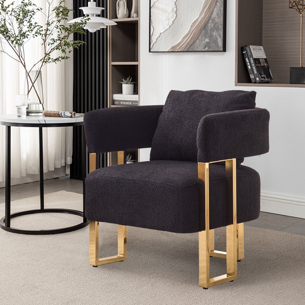REDOM - Fauteuil - 1-zits - Armleuningen - Lendensteun - Metalen poten - Modern design - Woonkamer - Velvet - Zwart - 68 x 68 x 70 cm