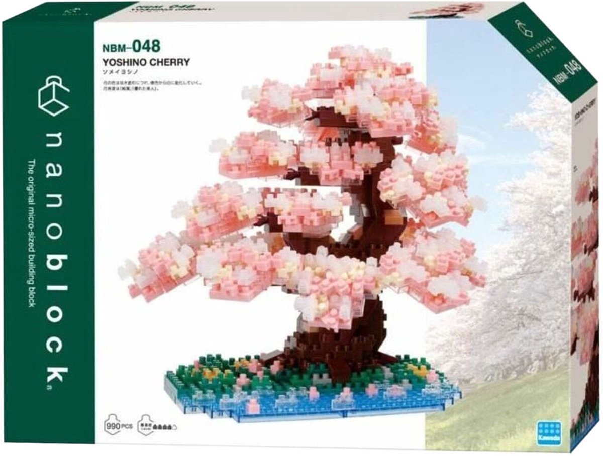 Bandai - Nanoblock - Deluxe Cherry Blossom - Baksteen figuur - 990 stenen kersenboom bouwset - Pixel figuur bouwpakket - Mini stenen bouwboom - NBC048