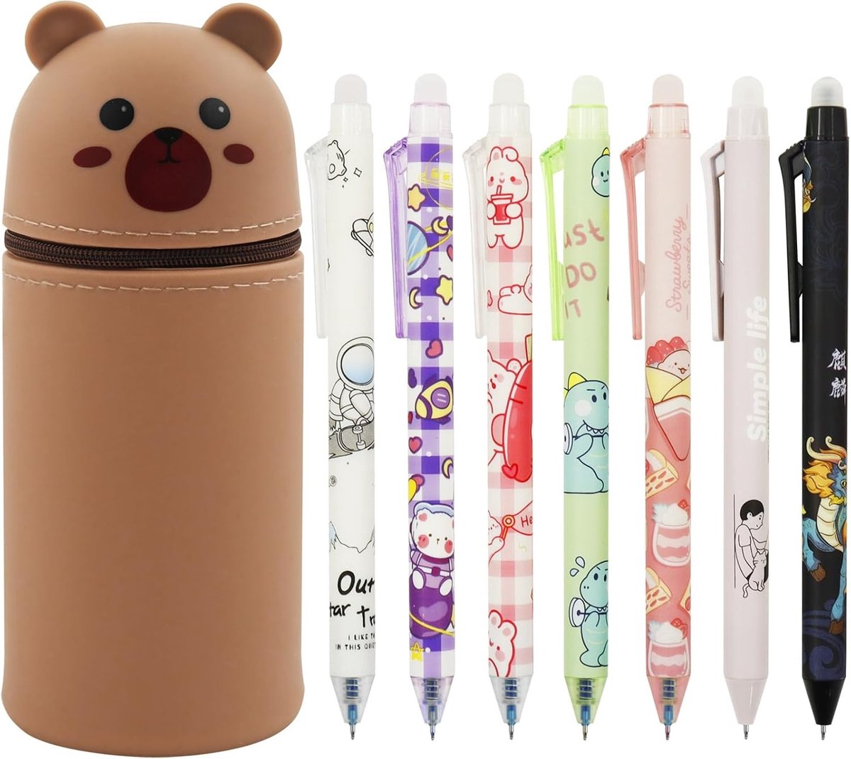 Erasable Potlood Set met 2-in-1 Etui en 7 Balpennen voor Creatief Schrijven en Tekenen