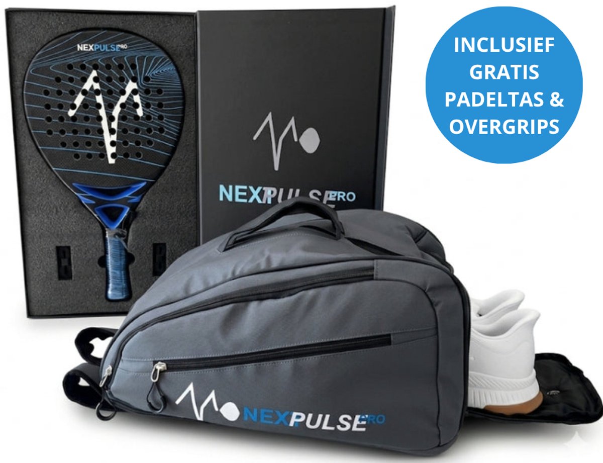 NextPulse Pro Hybrid Pulse - 3K Carbon & Mixed Geometry - Padel Racket Allround (Tear) - Set met Luxe Thermische Padeltas, Luxe Verpakking & 2 Overgrips - 365g