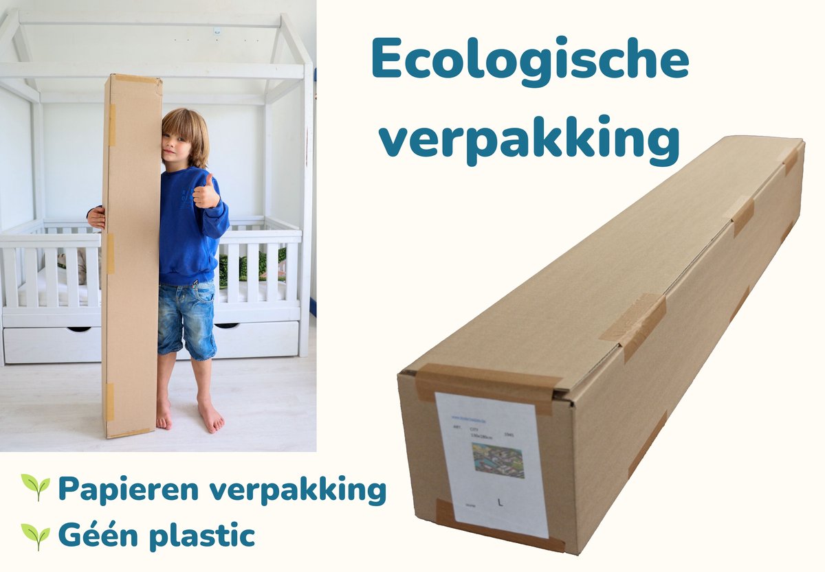 Mats & Joy® Village Auto Speelmat 130x180cm - Fluweelzacht - Anti-slip - Wasbaar - Groot Auto Speeltapijt Kinderen - Speelkleed Baby - Autokleed – foto 2